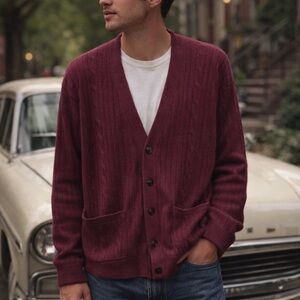 Vintage John Blair Mens Ribbed Button Up Cardigan Size XL Burgundy Grandpacore